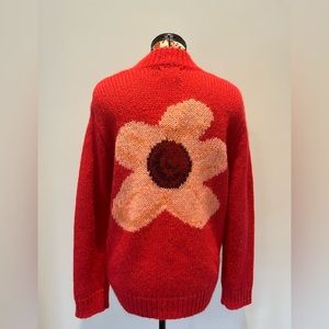 GOLF, Tyler the creator red mohair + acrylic cardigan with flower on back